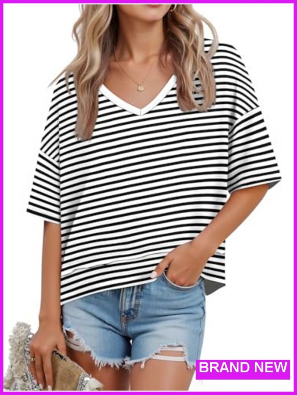 V Neck Short Sleeve Loose Fit Flowy Basic Tee T-Shirt S-3XL